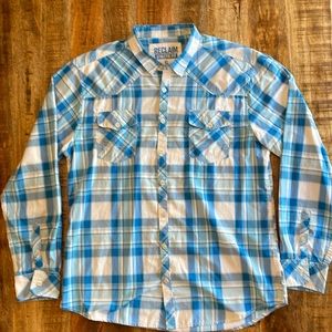 Reclaim Button-Down shirt. Blue/White Plaid. Size XL.